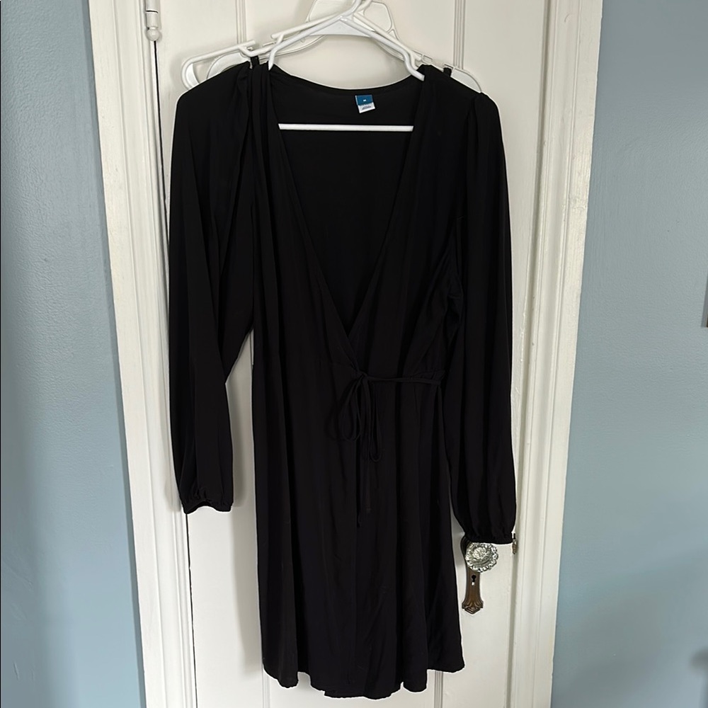 Black Long Sleeve Wrap Dress